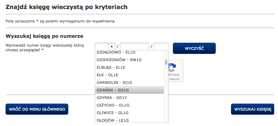 Czteroznakowy kod Wydziału Ksiąg Wieczystych Sądu Rejonowego.